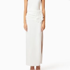 Elegant White Maxi Dress with Floral Detail